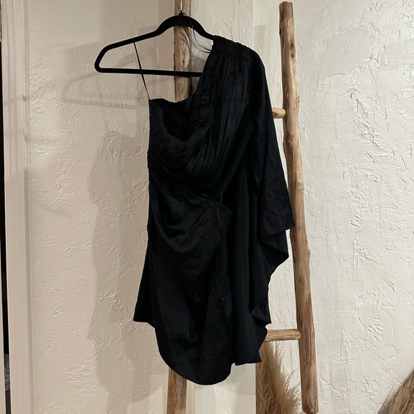 Retrofete Mae Dress One Sleeve Cutout Silk Blend Satin Mini Size Small Black NWT - Picture 4 of 11